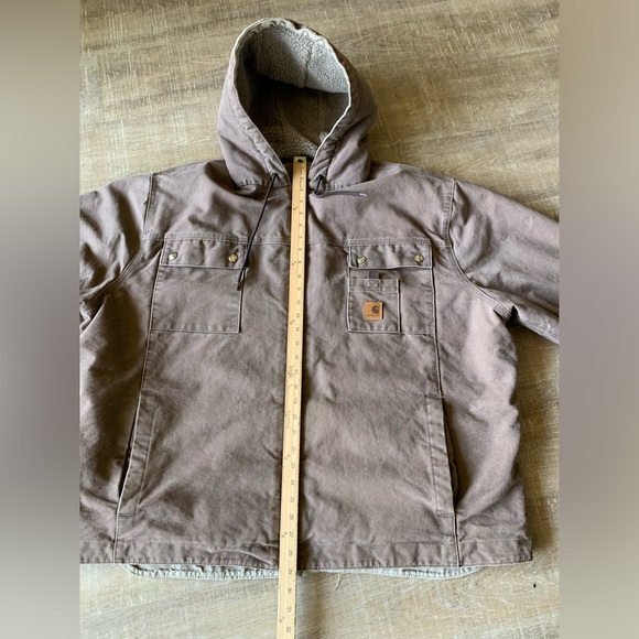 Carhartt men’s J284 FWD Brown Hooded Jacket Sherpa Lined XXL Snap Button - Picture 10 of 13